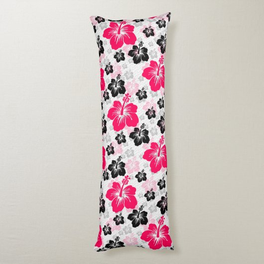 Abstract Bloemen Rood Zwart Wit Lichaamskussen (Achterkant (Verticaal))