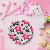 Abstract Bloemen Rood Zwart Wit Papieren Bordje (Feest)