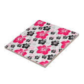 Abstract Bloemen Rood Zwart Wit Tegeltje (Zijkant)