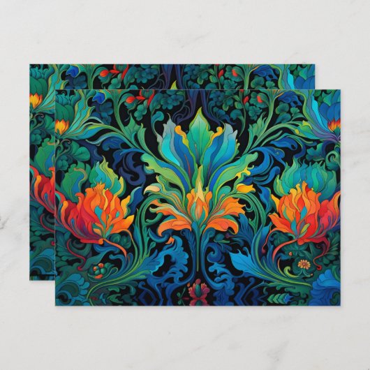 Abstract Bloemen Swirl Tapestry Bold Levendig Kleu Briefkaart (Voorkant / Achterkant)