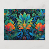 Abstract Bloemen Swirl Tapestry Bold Levendig Kleu Briefkaart (Achterkant)