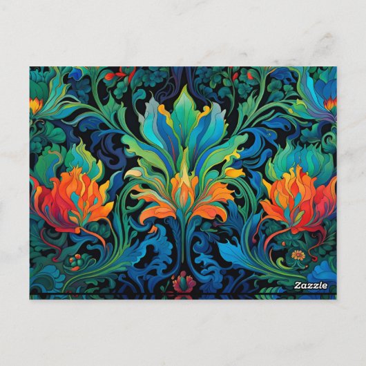 Abstract Bloemen Swirl Tapestry Bold Levendig Kleu Briefkaart (Achterkant)