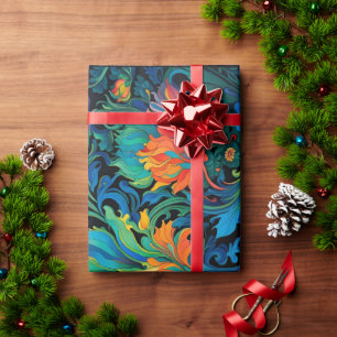 Abstract Bloemen Swirl Tapestry Bold Levendig Kleu Cadeaupapier