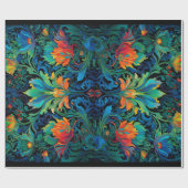 Abstract Bloemen Swirl Tapestry Bold Levendig Kleu Cadeaupapier (Vlak)