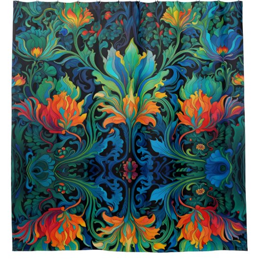 Abstract Bloemen Swirl Tapestry Bold Levendig Kleu Douchegordijn (Voorkant)