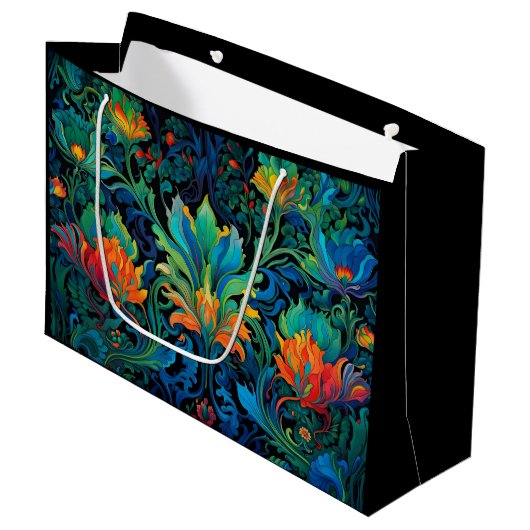 Abstract Bloemen Swirl Tapestry Bold Levendig Kleu Groot Cadeauzakje (Voorkant Gekanteld)