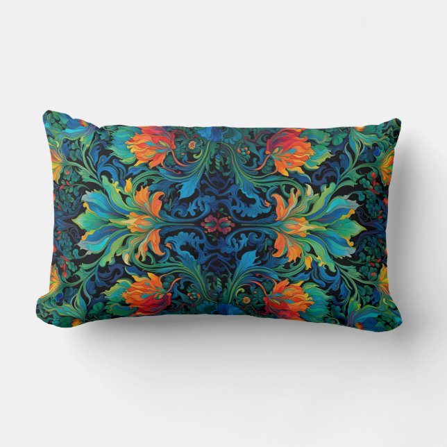 Abstract Bloemen Swirl Tapestry Bold Levendig Kleu Kussen (Voorkant)