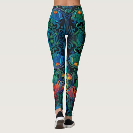Abstract Bloemen Swirl Tapestry Bold Levendig Kleu Leggings (Achterkant)