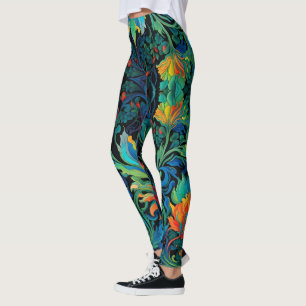 Abstract Bloemen Swirl Tapestry Bold Levendig Kleu Leggings