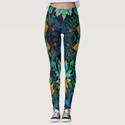 Abstract Bloemen Swirl Tapestry Bold Levendig Kleu Leggings (Voorkant)