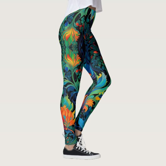 Abstract Bloemen Swirl Tapestry Bold Levendig Kleu Leggings (Rechts)