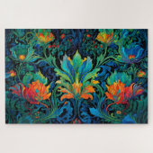 Abstract Bloemen Swirl Tapestry Bold Levendig Kleu Legpuzzel (Horizontaal)