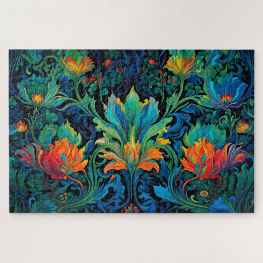 Abstract Bloemen Swirl Tapestry Bold Levendig Kleu Legpuzzel (Horizontaal)