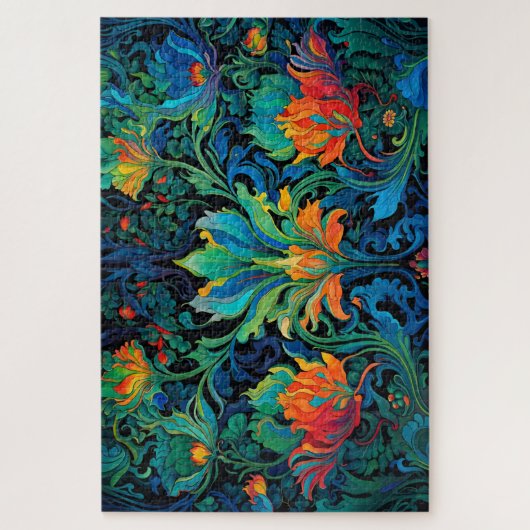 Abstract Bloemen Swirl Tapestry Bold Levendig Kleu Legpuzzel (Verticaal)