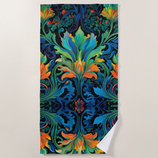 Abstract Bloemen Swirl Tapestry Bold Levendig Kleu Strandlaken (Voorkant)