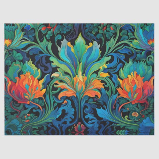 Abstract Bloemen Swirl Tapestry Bold Levendig Kleu Tissuepapier (Voorkant)