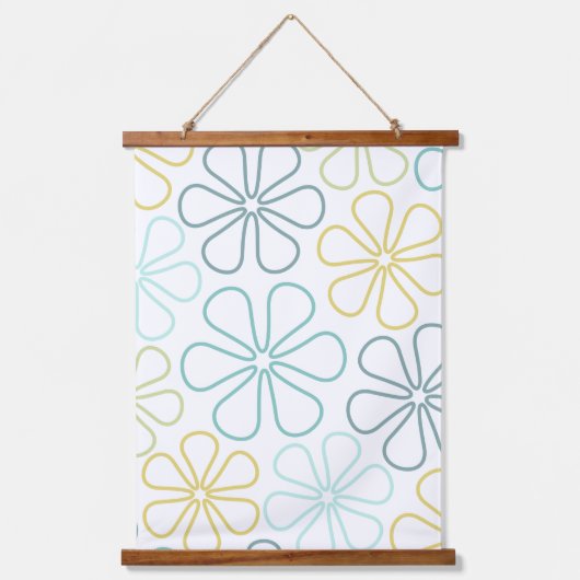 Abstract Bloemen Teals Geel Limoen Wit Hangend Wandkleed (Voorkant)