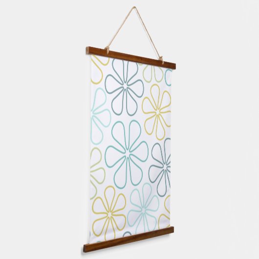 Abstract Bloemen Teals Geel Limoen Wit Hangend Wandkleed (Gebogen)