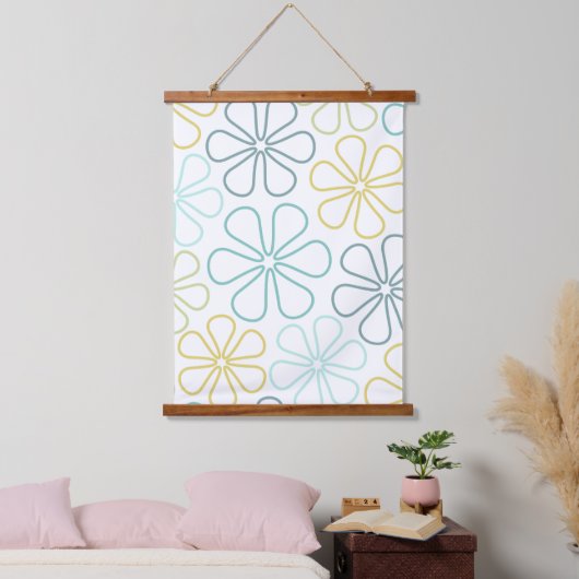Abstract Bloemen Teals Geel Limoen Wit Hangend Wandkleed (Slaapkamer)
