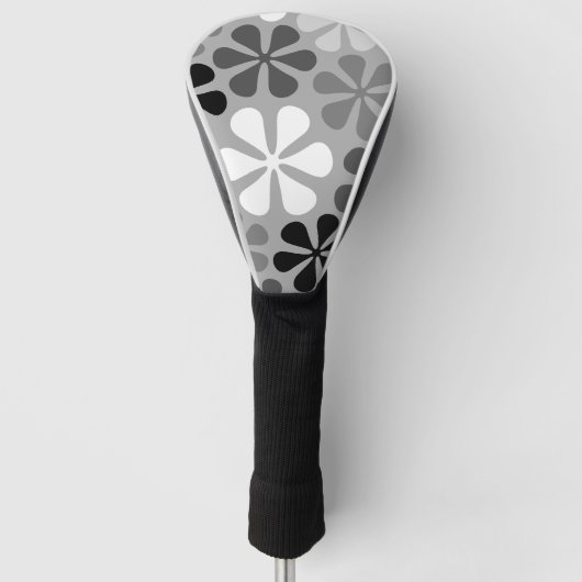 Abstract Bloemen Zwart Wit Grijs Golfheadcover (Voorkant)