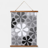 Abstract Bloemen Zwart Wit Grijs Hangend Wandkleed (Voorkant)