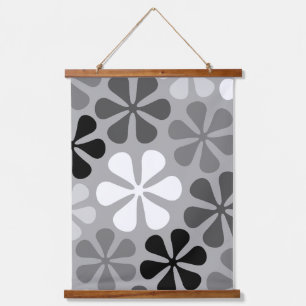 Abstract Bloemen Zwart Wit Grijs Hangend Wandkleed