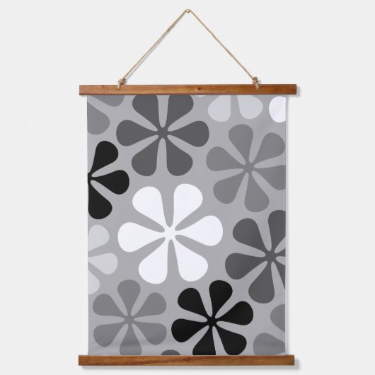 Abstract Bloemen Zwart Wit Grijs Hangend Wandkleed (Voorkant)