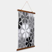 Abstract Bloemen Zwart Wit Grijs Hangend Wandkleed (Gebogen)