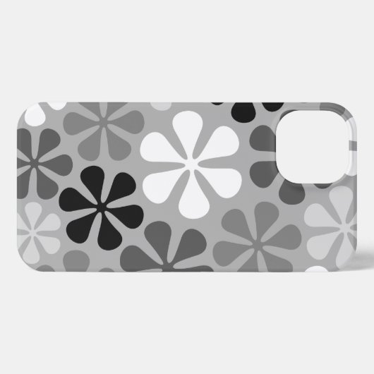 Abstract Bloemen Zwart Wit Grijs iPhone Hoesje (Achterkant horizontaal)