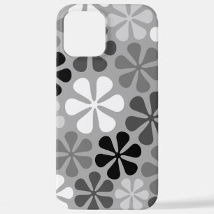 Abstract Bloemen Zwart Wit Grijs iPhone 12 Pro Max Hoesje