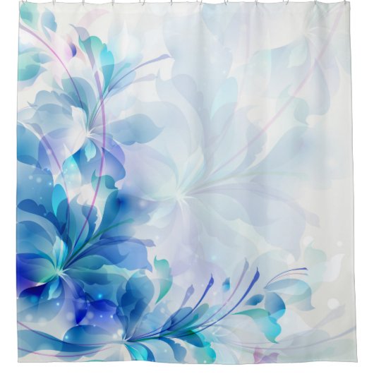Abstract bloemenblauw en wit douchegordijn (Voorkant)
