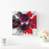 Abstract bloemenontwerp - rood en paars over wit vierkante klok (Huis)