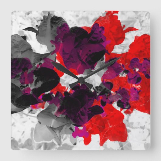 Abstract bloemenontwerp - rood en paars over wit vierkante klok (Voorkant)