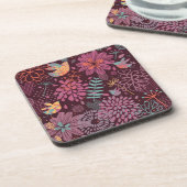 Abstract bloemenpatroon met vogels bier onderzetter (Linkerzijde)