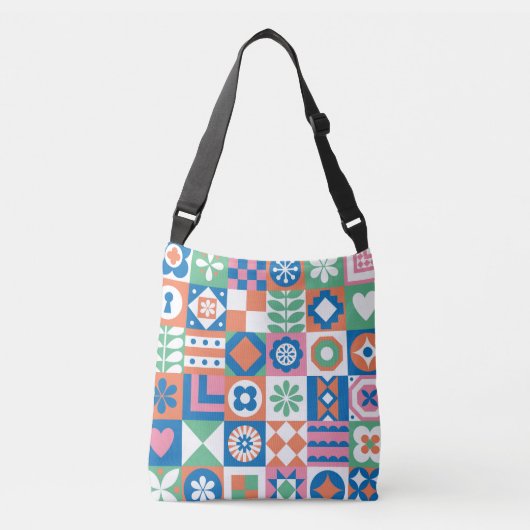 Abstract bloemenScandinavisch volkspatroon Crossbody Tas (Voorkant)