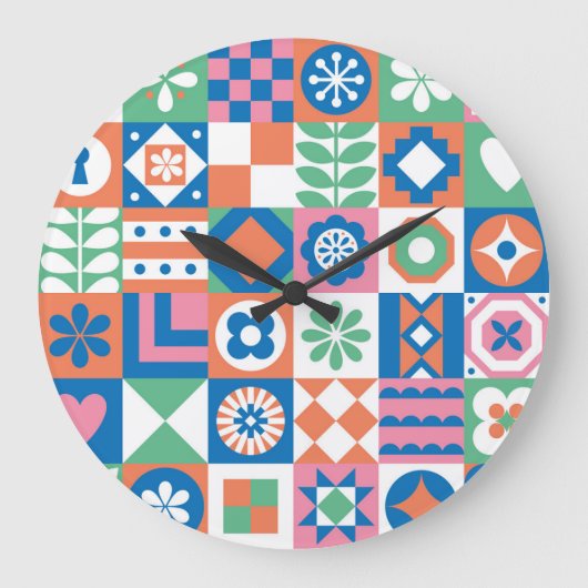 Abstract bloemenScandinavisch volkspatroon Grote Klok (Voorkant)