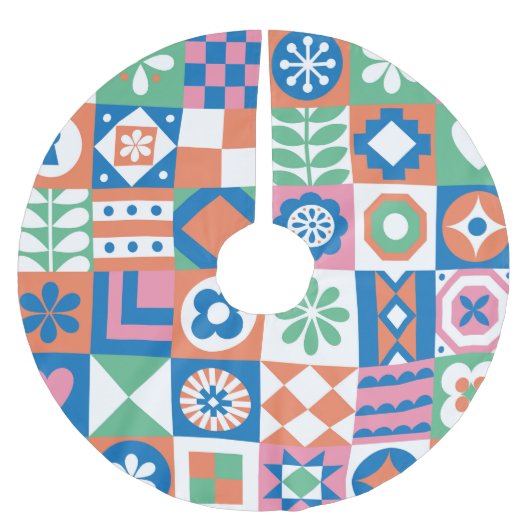 Abstract bloemenScandinavisch volkspatroon Kerstboom Rok (Voorkant)