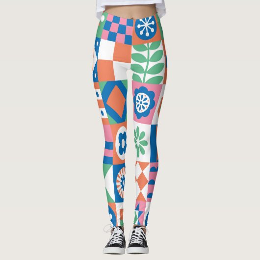 Abstract bloemenScandinavisch volkspatroon Leggings (Voorkant)