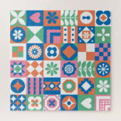 Abstract bloemenScandinavisch volkspatroon Legpuzzel (Horizontaal)