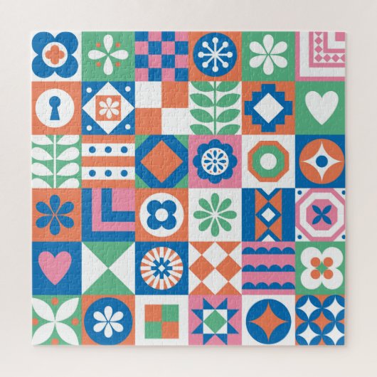 Abstract bloemenScandinavisch volkspatroon Legpuzzel (Verticaal)