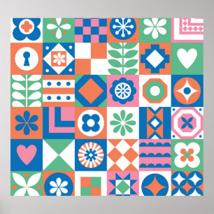 Abstract bloemenScandinavisch volkspatroon Poster