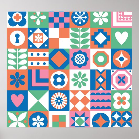 Abstract bloemenScandinavisch volkspatroon Poster (Voorkant)