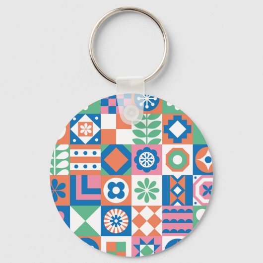 Abstract bloemenScandinavisch volkspatroon Sleutelhanger (Voorkant)