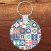 Abstract bloemenScandinavisch volkspatroon Sleutelhanger (Achterkant)