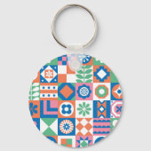 Abstract bloemenScandinavisch volkspatroon Sleutelhanger (Achterkant)