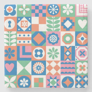 Abstract bloemenScandinavisch volkspatroon Stenen Onderzetter