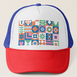 Abstract bloemenScandinavisch volkspatroon Trucker Pet