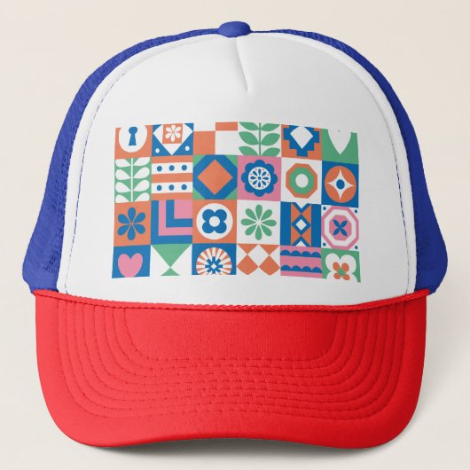 Abstract bloemenScandinavisch volkspatroon Trucker Pet (Voorkant)
