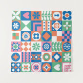 Abstract bloemenScandinavisch volkspatroon Wandkleed (Voorkant (horizontaal))