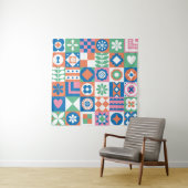 Abstract bloemenScandinavisch volkspatroon Wandkleed (In situ)